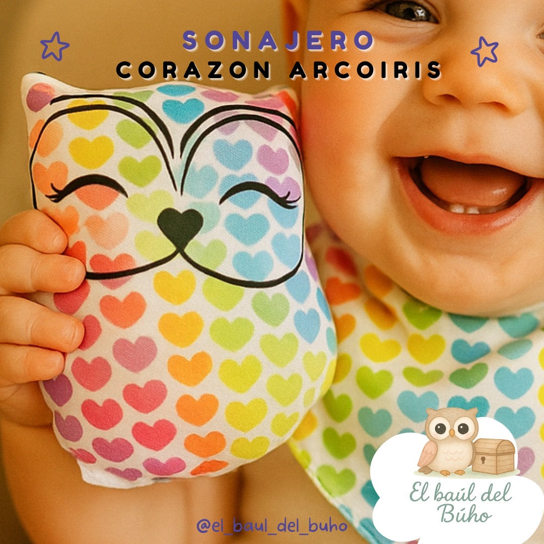 Sonajero Búho Corazón Arcoíris