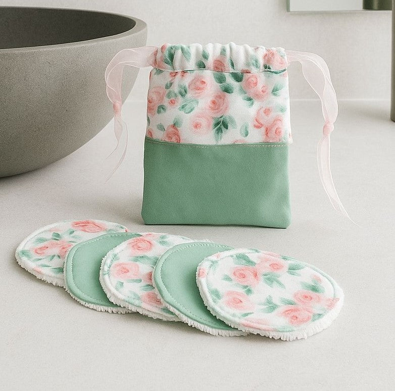 Discos desmaquillantes reutilizables — Colección Rosas y Menta