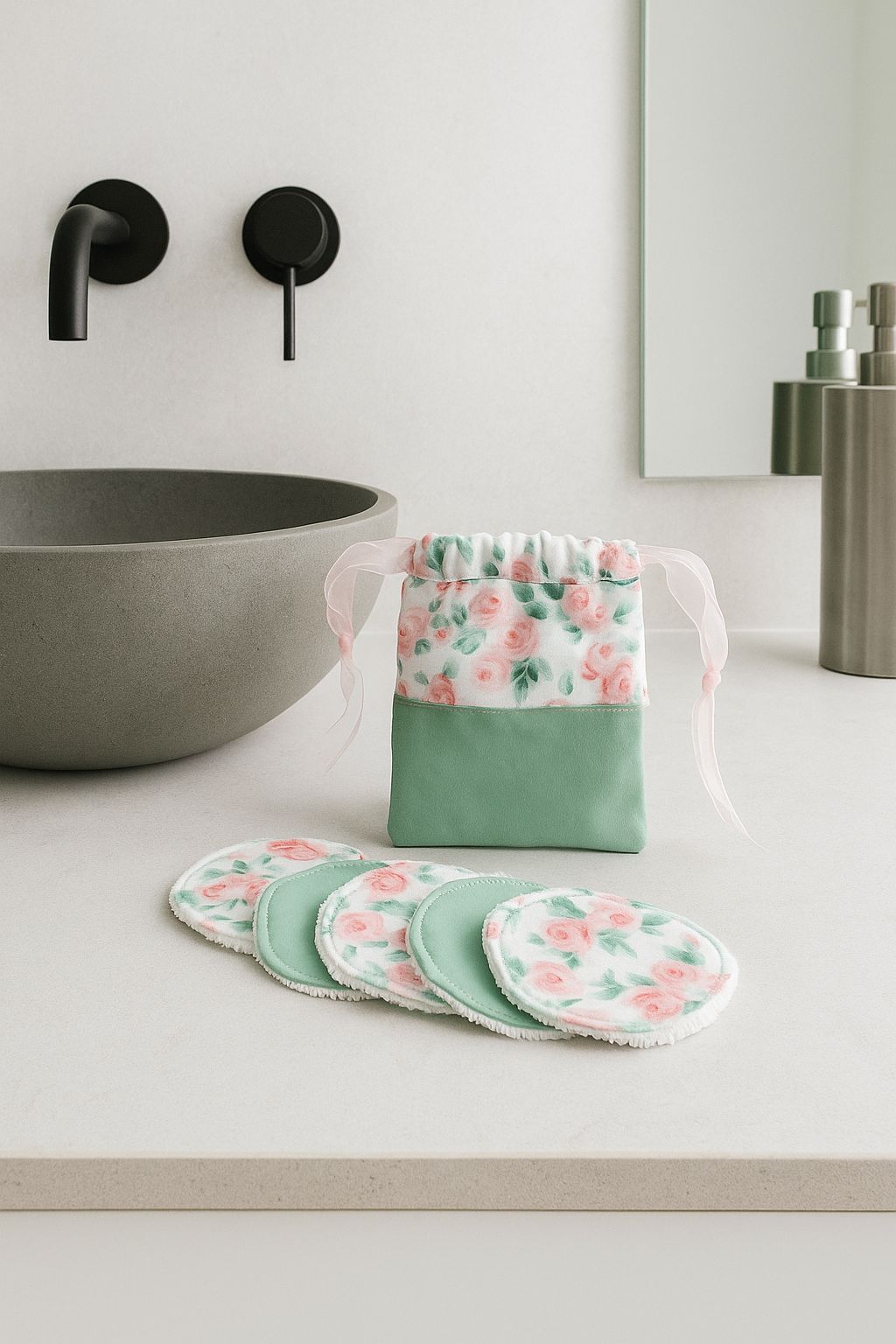 Discos desmaquillantes reutilizables — Colección Rosas y Menta